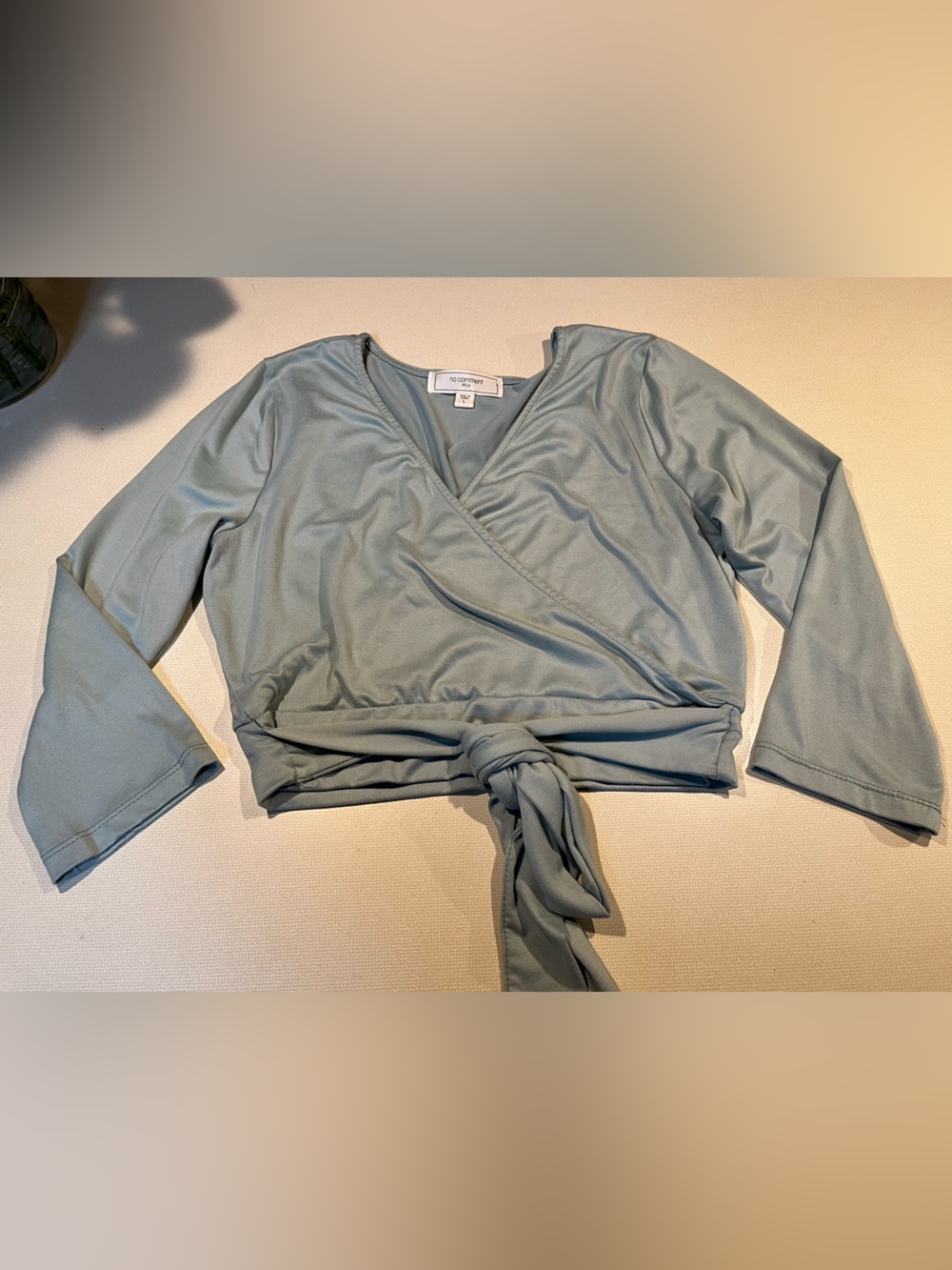Boho No Comment Sz L Soft Tie-Front Cross Front Crop Top in Minty Green Like New